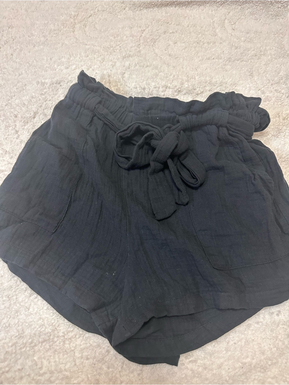 SHEIN Black High Waist Paperbag Tie Shorts